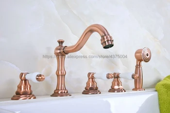 Widespread Antique Red Copper 5 Holes 3 Handles Bathroom Tub Faucet W/ Hand Shower Mixer Tap Ntf226
Widespread Antique Red Copper 5 Holes 3 Handles Bathroom Tub Faucet W/ Hand Shower Mixer Tap Ntf226