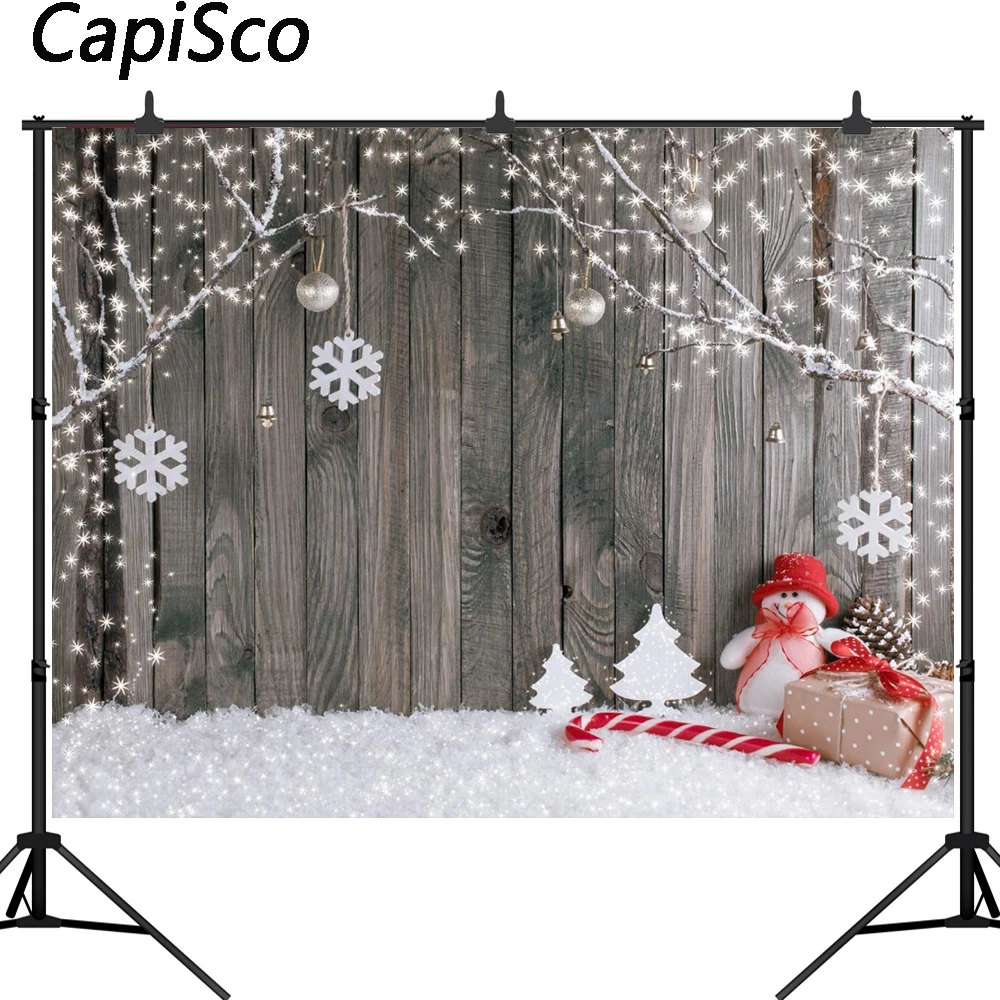 

Capisco Photography Backdrops Merry Christmas Wooden Wall Snowflake Snowman Gift Baby Backgrounds Photocall Photo Studio