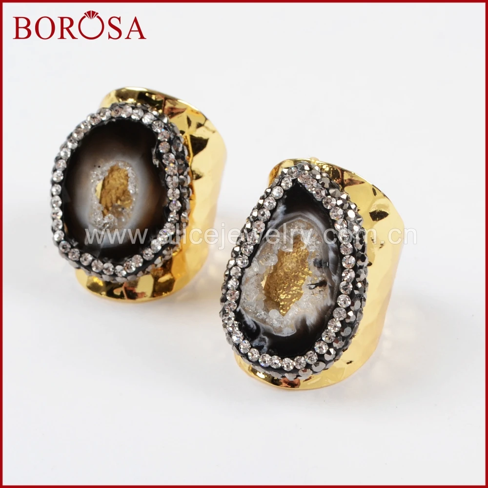 Кольцо с камнем Друза оникса 6 шт. BOROSA Золотое кольцо стразы кристаллами друза