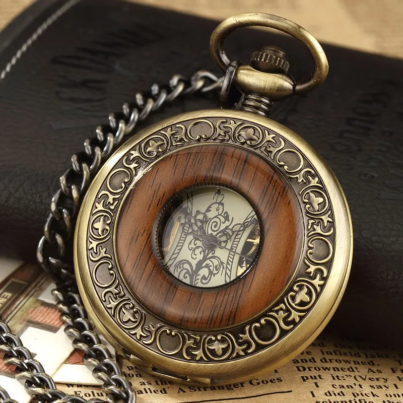 Solid Wood Mechanical Pocket Watch Men Women FOB Chain Locket Dial Hollow Steampunk Skeleton Mens Male Clock Watches With chain
Solid Wood Mechanical Pocket Watch Men Women FOB Chain Locket Dial Hollow Steampunk Skeleton Mens Male Clock Watches With chain