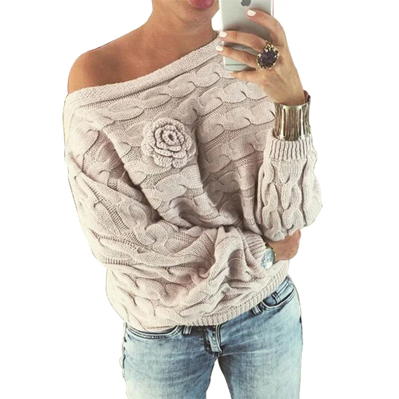 Sexy Slash Neck Knitting Flowers Sweater for Women Thick Twist Bat Knit Shirt Loose Women's Off The Shoulder Sweater Pullover
Sexy Slash Neck Knitting Flowers Sweater for Women Thick Twist Bat Knit Shirt Loose Women's Off The Shoulder Sweater Pullover