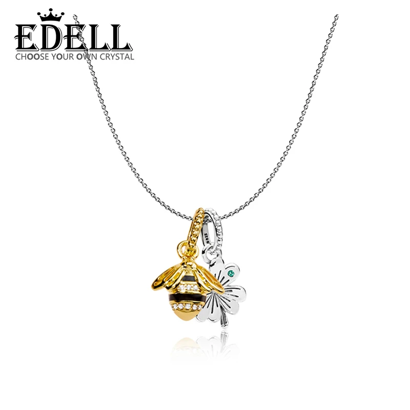 

EDELL 100% 925 Sterling Silver New 2019 Lucky with ZT0264 Four-leaf Clover Bee String Pendant Necklace Set Send Girlfriend Gift