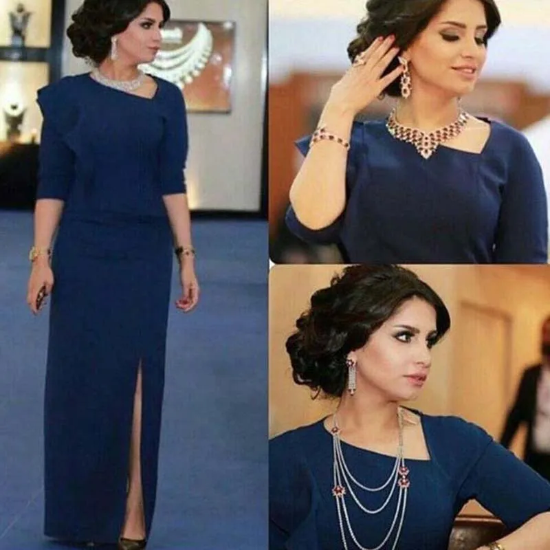 Arabic Designer Dark Navy Blue Evening Dresses with Half Sleeves Sexy High Slits
Arabic Designer Dark Navy Blue Evening Dresses with Half Sleeves Sexy High Slits