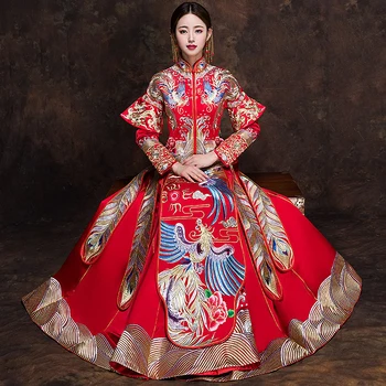 Chinese Ancient Marriage Suit Classic Gorgeous Asia Bride Wedding Trailing Dress noble Exquisite Embroidery Phoenix Cheongsam
Chinese Ancient Marriage Suit Classic Gorgeous Asia Bride Wedding Trailing Dress noble Exquisite Embroidery Phoenix Cheongsam