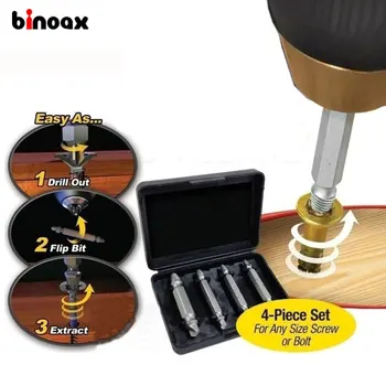 Binoax 4Pcs Drill Bits Guide Set Broken Bolt Remover Double Ended Damaged