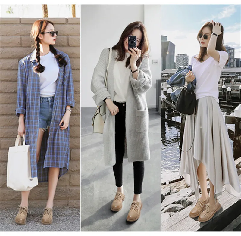Retro Women Oxfords Shoes Spring 2019 New British Flats Brogues Shoes Woman Round Toe Lace Up Students Casual Flat Platform Shoe (21)