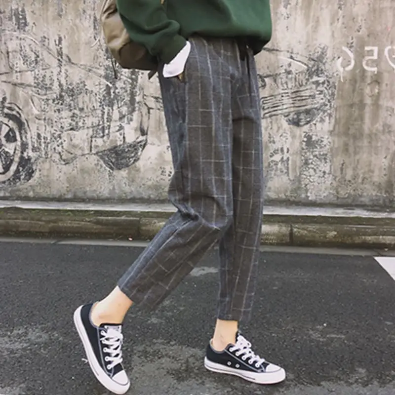 Elegant Style Plaid Pants For Women Autumn Casual Loose Elastic Waist Slim Trousers Harajuku Female Ankle-Length Harem Pants
Elegant Style Plaid Pants For Women Autumn Casual Loose Elastic Waist Slim Trousers Harajuku Female Ankle-Length Harem Pants