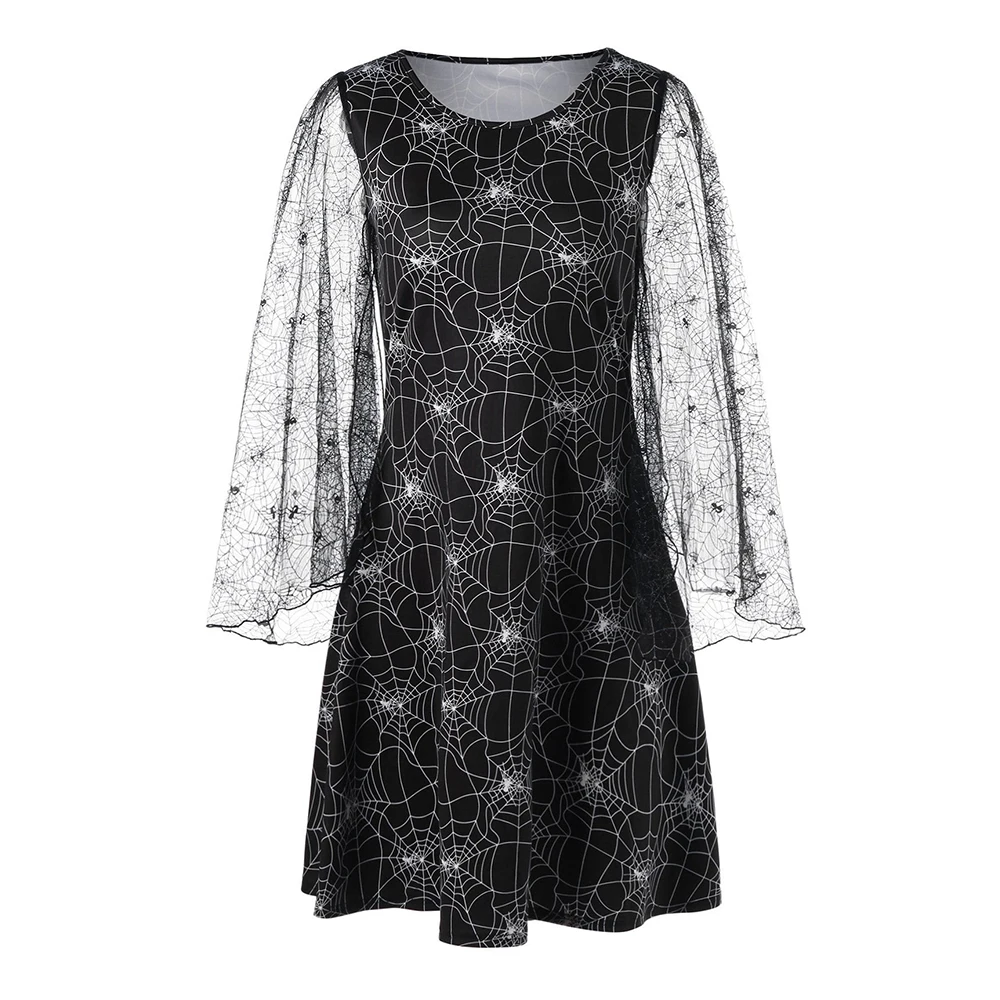 Women Gothic Spider Print Dresses Long Flare Sleeve See Through Robe Fashion Patchwork Autumn Spring Slim Goth Black Vestido
Women Gothic Spider Print Dresses Long Flare Sleeve See Through Robe Fashion Patchwork Autumn Spring Slim Goth Black Vestido