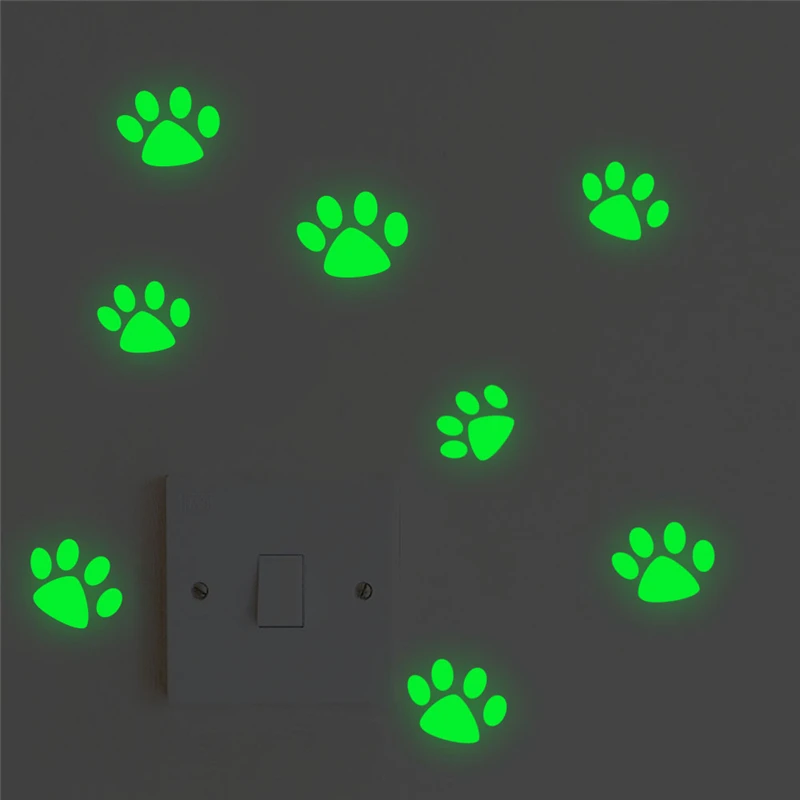 Description Picture 2 of itemcute cat dog footprint luminous switch stickers kids rooms home decor glow in the dark fluorescent wall decals vinyl mural art