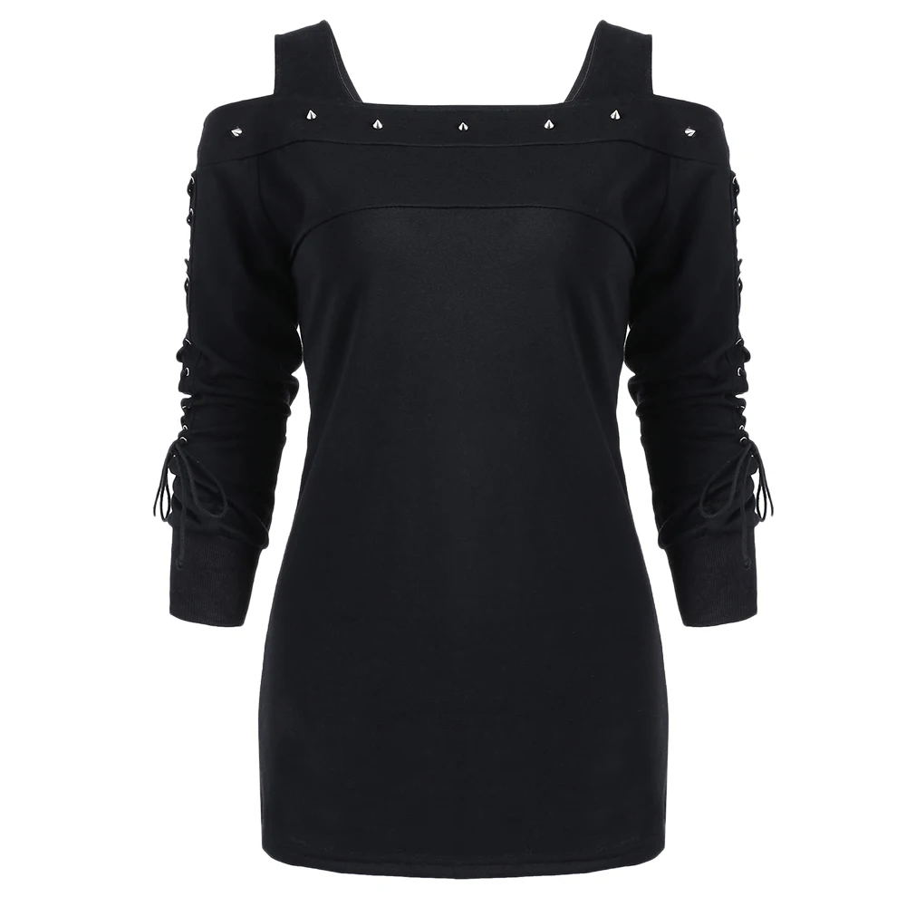 Wipalo Women Tops Rivet Cold Shoulder Lace-Up Long Sleeve T-Shirt Black T-Shirts Gothic Punk Style Pullovers Womens Top Tees
Wipalo Women Tops Rivet Cold Shoulder Lace-Up Long Sleeve T-Shirt Black T-Shirts Gothic Punk Style Pullovers Womens Top Tees