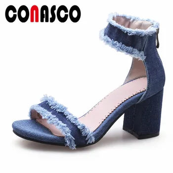 CONASCO Women Summer Sandals Denim Thick Heels Party Wedding Shoes Woman Classic Buckles Casual Shoes Ladies New Pumps
CONASCO Women Summer Sandals Denim Thick Heels Party Wedding Shoes Woman Classic Buckles Casual Shoes Ladies New Pumps