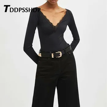 Lace Patchwork Black Color Women Bodysuits Sexy Thong Spring Long Sleeve Deep V Neck Female Playsuit
Lace Patchwork Black Color Women Bodysuits Sexy Thong Spring Long Sleeve Deep V Neck Female Playsuit