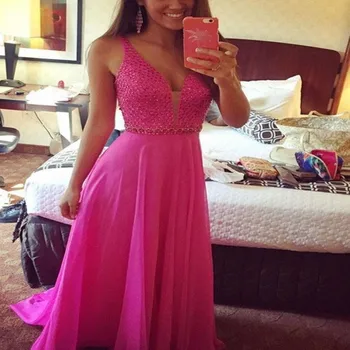 Sexy Deep V-Neck Long Prom Gown Gorgeous Crystal Sweep Train Formal Dress for Wedding Party
Sexy Deep V-Neck Long Prom Gown Gorgeous Crystal Sweep Train Formal Dress for Wedding Party