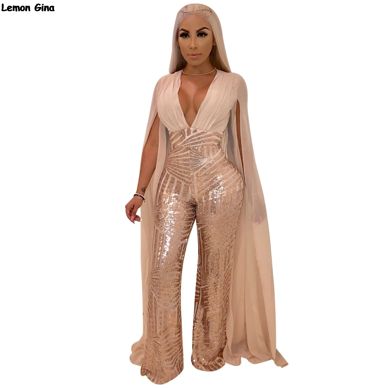 women new hot drilling sequined cloak long sleeve open back deep v-neck bodycon night party jumpsuits sexy club rompers M868
women new hot drilling sequined cloak long sleeve open back deep v-neck bodycon night party jumpsuits sexy club rompers M868