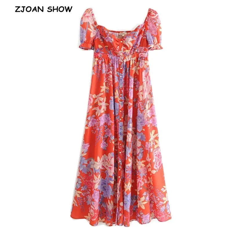 2019 Retro Floral Print Short sleeve Dress Holiday Women High Elastic Waist Open button Front Split Maxi Long Dresses Vestido
2019 Retro Floral Print Short sleeve Dress Holiday Women High Elastic Waist Open button Front Split Maxi Long Dresses Vestido