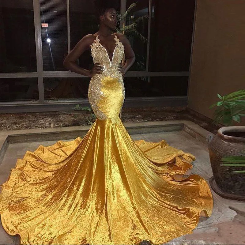 Reflective Dress Mermaid African Gold Yellow Prom Dresses Long 2019 Sexy V Neck Appliqued Evening Dress Formal Party Gowns
Reflective Dress Mermaid African Gold Yellow Prom Dresses Long 2019 Sexy V Neck Appliqued Evening Dress Formal Party Gowns