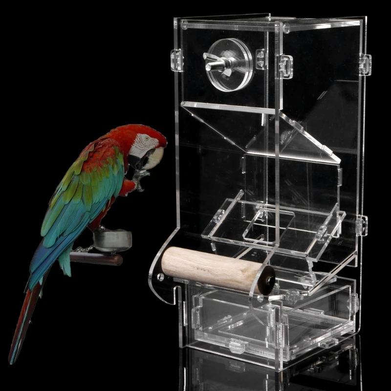 Image Acrylic Automatic Pet Bird Cage Feeder Feeding Parrot Cockatiel Food Container