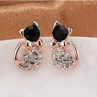 Hot Sell Fashion Earrings/Fashion jewelry/Lovely Rhinestone Cat Earrings Cute Cat Stud Earrings For Women Girls Gift image