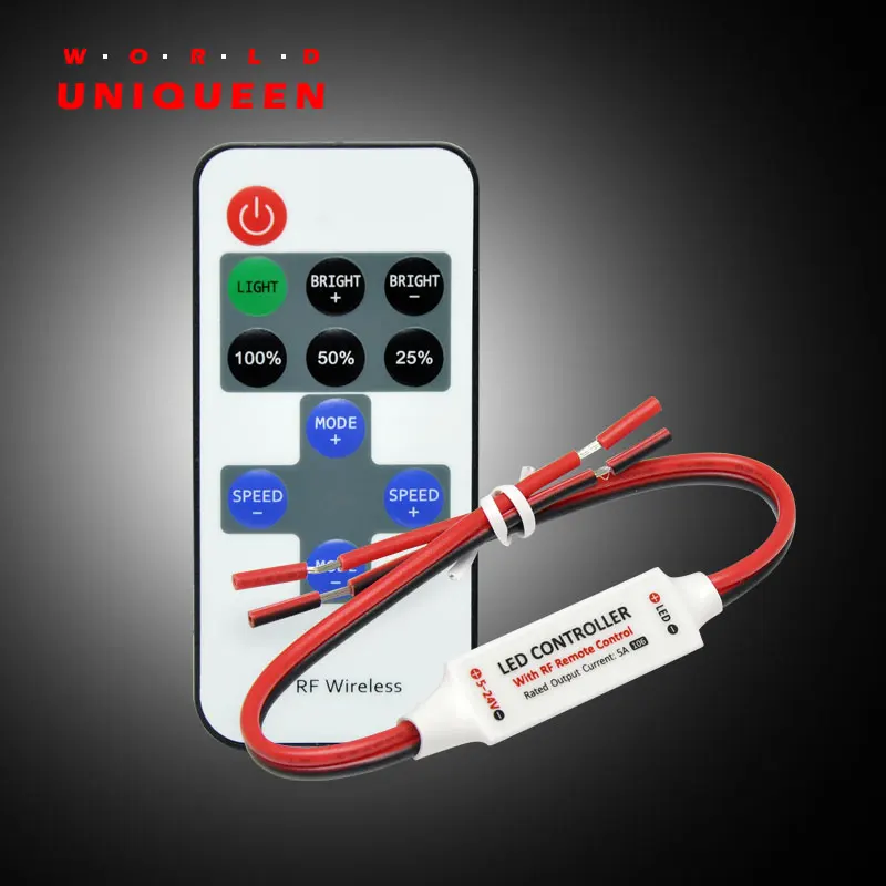 11 Keys RF Remote Controller DC 12V 12A Mini LED Dimmer w/ Red and black Wire for Led Single Color Strip Lights free shipping 
11 Keys RF Remote Controller DC 12V 12A Mini LED Dimmer w/ Red and black Wire for Led Single Color Strip Lights free shipping