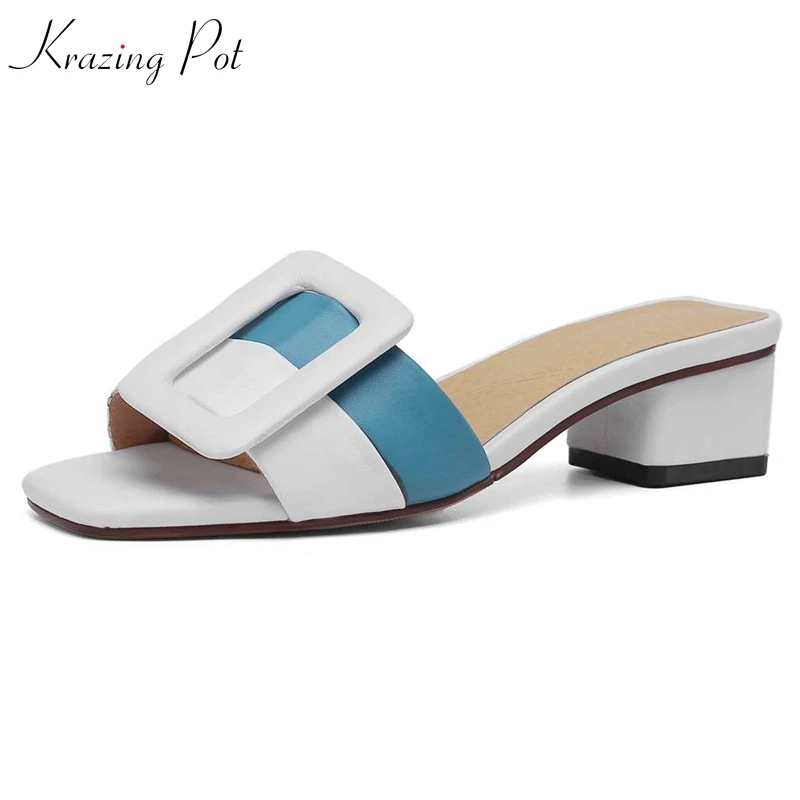 Krazing Pot genuine leather brand shoes mixed color buckle peep toe med heel outside slippers flip flop preppy style mules l5f3
Krazing Pot genuine leather brand shoes mixed color buckle peep toe med heel outside slippers flip flop preppy style mules l5f3