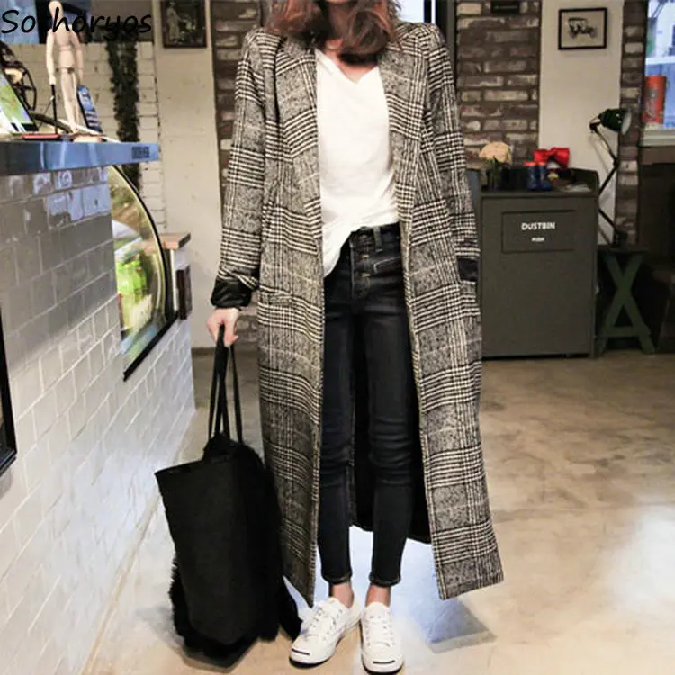 Wool for Women 2019 Long Single Button Straight Plaid Simple All-match Blends Womens Korean Style Retro Elegant Ladies Coats
Wool for Women 2019 Long Single Button Straight Plaid Simple All-match Blends Womens Korean Style Retro Elegant Ladies Coats