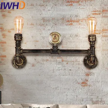 

IWHD Iron Water Pipe Sconce Wandlamp Loft Vintage Industrial Lighting Wall Lamp 2 Heads Retro Arandela Stair Applique Luminaire