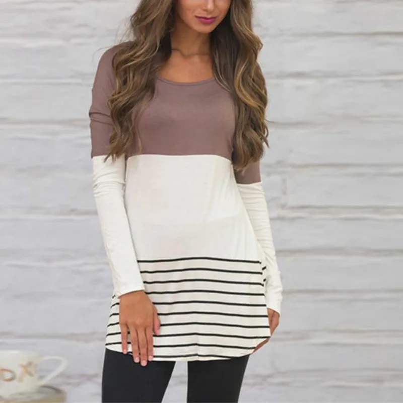 Fall and Winter Hot Selling Back Lace Colour Stripe Stitching Long Sleeve T-shirt Casual O-Neck Color Block Women T-shirts
Fall and Winter Hot Selling Back Lace Colour Stripe Stitching Long Sleeve T-shirt Casual O-Neck Color Block Women T-shirts