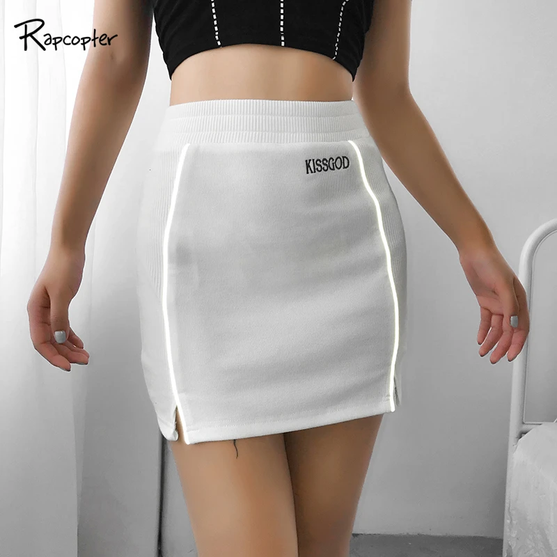 Rapcopter Reflective Striped Casual Women High Waist Skirts Embroidery Letter Elastic A-line Korean Skirt Rib Knitted Streetwear
Rapcopter Reflective Striped Casual Women High Waist Skirts Embroidery Letter Elastic A-line Korean Skirt Rib Knitted Streetwear