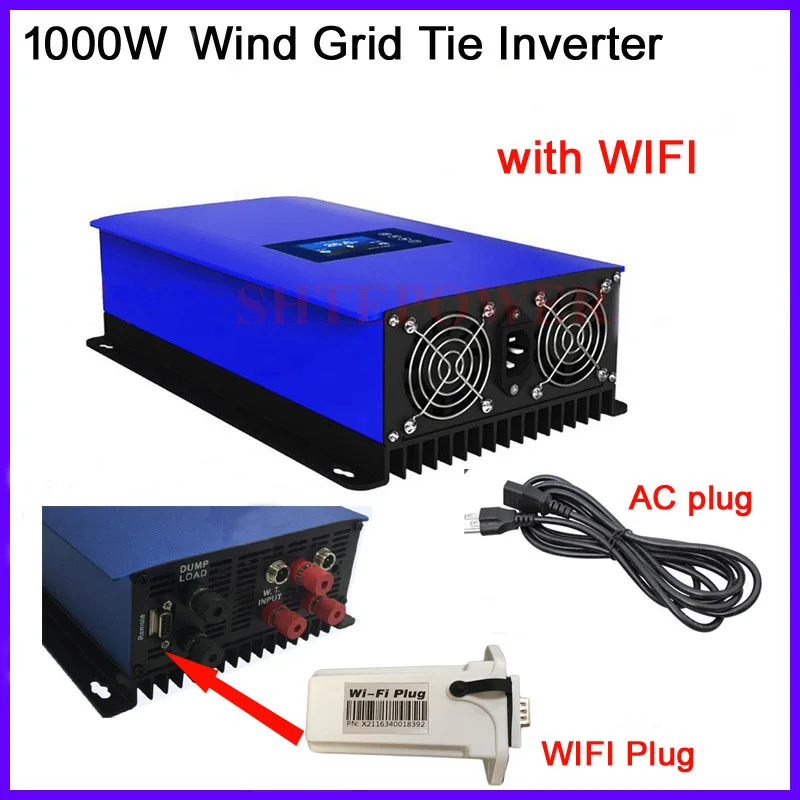 1000W Wind Power Grid Tie Inverter for 3 Phase 24v 48v wind turbine with inter Limiter sensor/ Dump Load Resistor/wifi plug
1000W Wind Power Grid Tie Inverter for 3 Phase 24v 48v wind turbine with inter Limiter sensor/ Dump Load Resistor/wifi plug