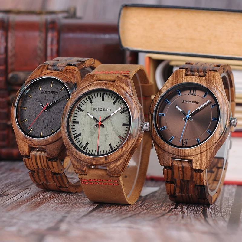 BOBO BIRD Men's Zebrawood and Resin Wooden Watch BOBO BIRD Men's Zebrawood and Resin Wooden Watch