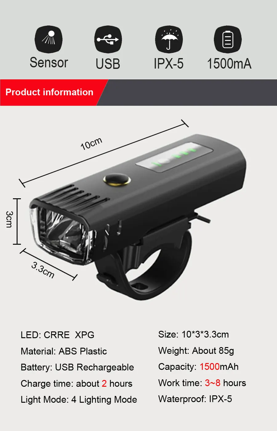 Top NEWBOLER Smart Induction Bicycle Front Light Set USB Rechargeable Rear Light LED Headlight Bike Lamp Cycling FlashLight For Bike 2