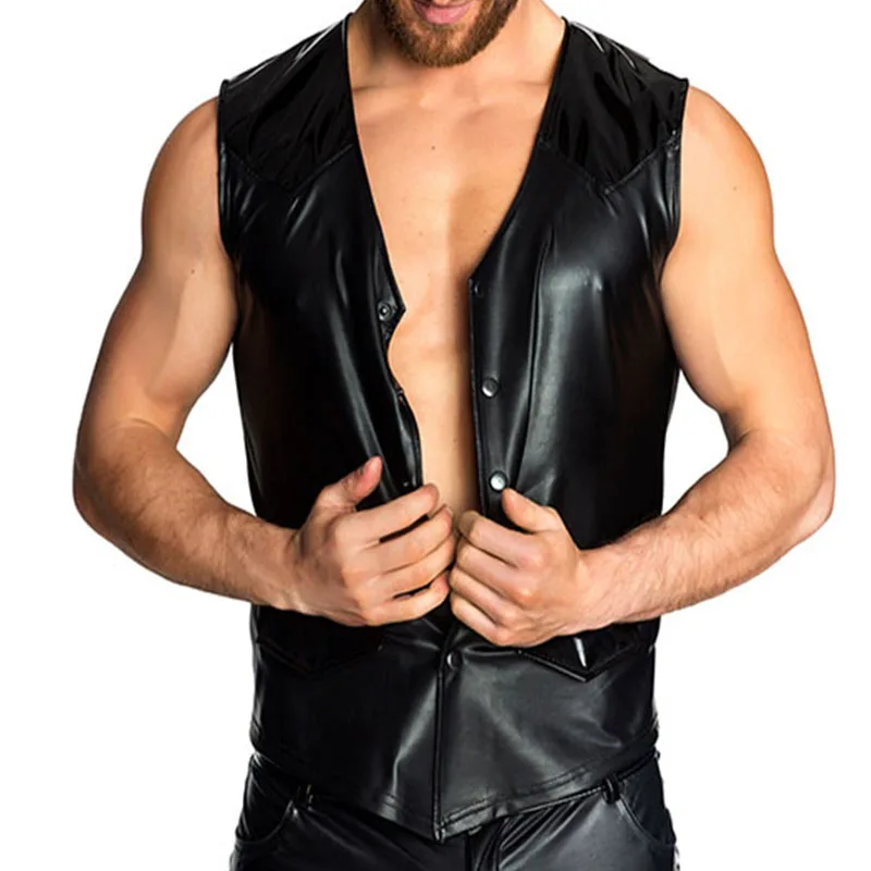 Plus Size XXL Black V Neck Sexy Punk Patent Faux Leather Sexy Tank Tops Men Pole Dance Costume Gay Addicted Vinyl Vest Clothing
Plus Size XXL Black V Neck Sexy Punk Patent Faux Leather Sexy Tank Tops Men Pole Dance Costume Gay Addicted Vinyl Vest Clothing