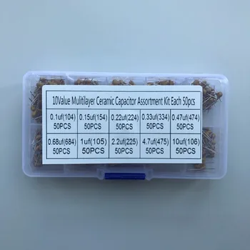 10 Values 500pcs 0.1uF(104)~10uF(106) 0.15uF(154) 0.22uF(224) 0.33uF(334) 0.47uF(474) Monolithic Ceramic Capacitor Assorted Kit
10 Values 500pcs 0.1uF(104)~10uF(106) 0.15uF(154) 0.22uF(224) 0.33uF(334) 0.47uF(474) Monolithic Ceramic Capacitor Assorted Kit