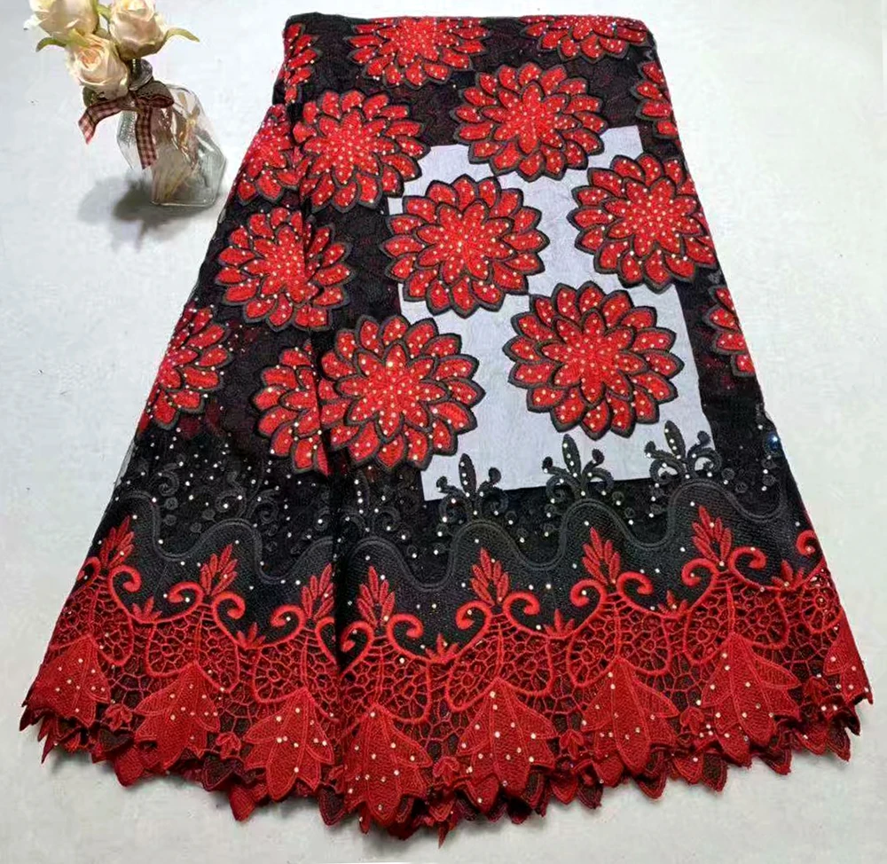 Newest style Black+Red African lace fabrics 5yard guipure lace fabric high quality african cord lace fabric for wedding dresses
Newest style Black+Red African lace fabrics 5yard guipure lace fabric high quality african cord lace fabric for wedding dresses