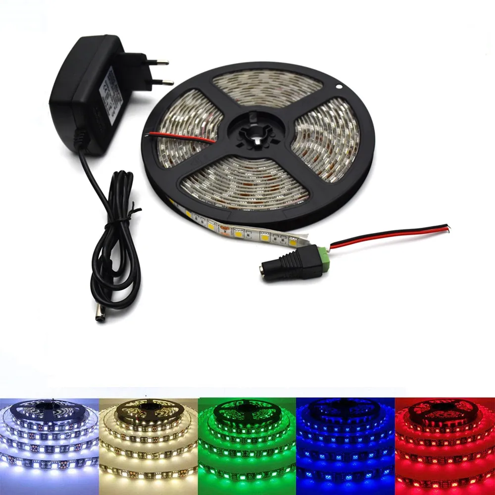 LED Strip lamp 5050 SMD Flexible LED light Tape Ribbon 5M for TV Background Lighting with DC Female Connector and Power Adapter
LED Strip lamp 5050 SMD Flexible LED light Tape Ribbon 5M for TV Background Lighting with DC Female Connector and Power Adapter