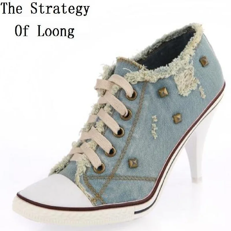 Europe America Style Women Spring Autumn Thin High Heel Lace-up Rivets Fashion Casual Denim Canvas Shoes Size 34-41 SXQ0709
Europe America Style Women Spring Autumn Thin High Heel Lace-up Rivets Fashion Casual Denim Canvas Shoes Size 34-41 SXQ0709