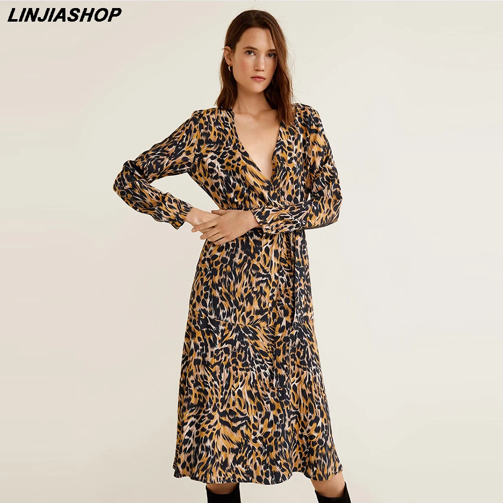 Vintage Leopard Dress Women A Line Natural Waist V Neck Mid-Calf Sashes Spring Summer Holiday Beach Women Party Dress
Vintage Leopard Dress Women A Line Natural Waist V Neck Mid-Calf Sashes Spring Summer Holiday Beach Women Party Dress
