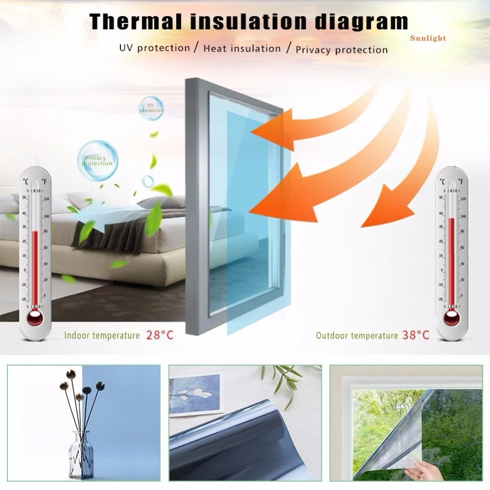 Window Tint One Way Mirror Film UV Heat Reflective Home Office Heat Insulation 