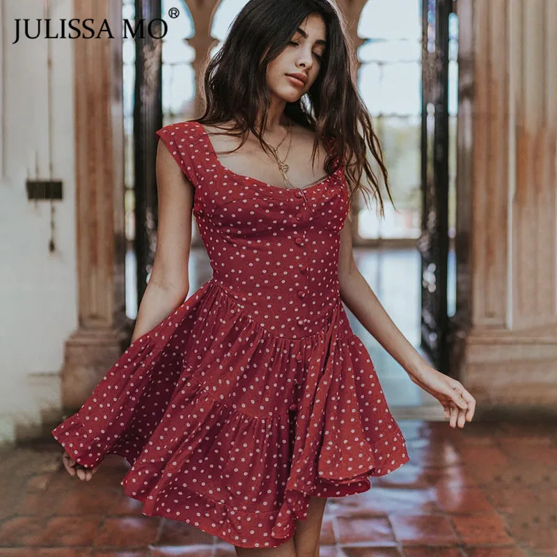 JULISSA MO Polka Dot Ruffles Sexy Summer Dress Women Sleeveless Backless A-Line Mini Dress Casual Boho Beach Dress 2019 
JULISSA MO Polka Dot Ruffles Sexy Summer Dress Women Sleeveless Backless A-Line Mini Dress Casual Boho Beach Dress 2019