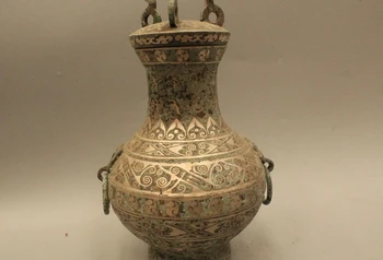 11"Archaic Chinese Dynasty Palace Bronze Silver Beast Classic Pot Zun Vase Bottl
11"Archaic Chinese Dynasty Palace Bronze Silver Beast Classic Pot Zun Vase Bottl