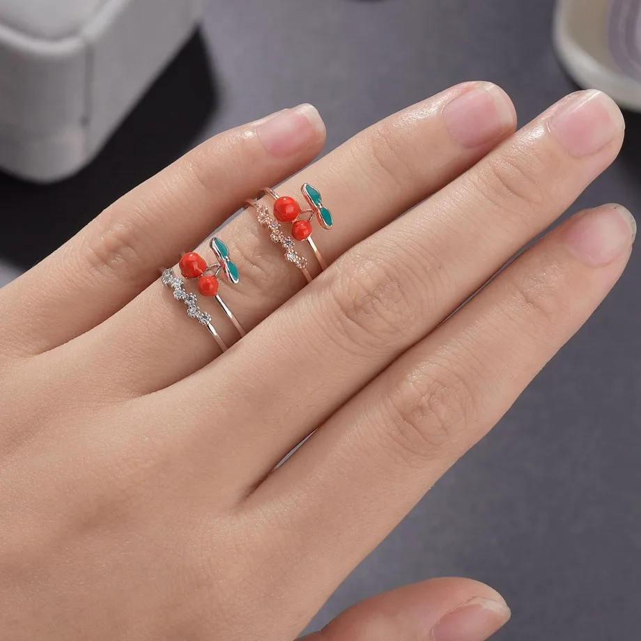 Cherry Ring Cute Red Cherry Double Layer Adjustable Ring Rhinestone Fresh Fruit Sweet Creative Girl Jewelry Birthday Gift
Cherry Ring Cute Red Cherry Double Layer Adjustable Ring Rhinestone Fresh Fruit Sweet Creative Girl Jewelry Birthday Gift
