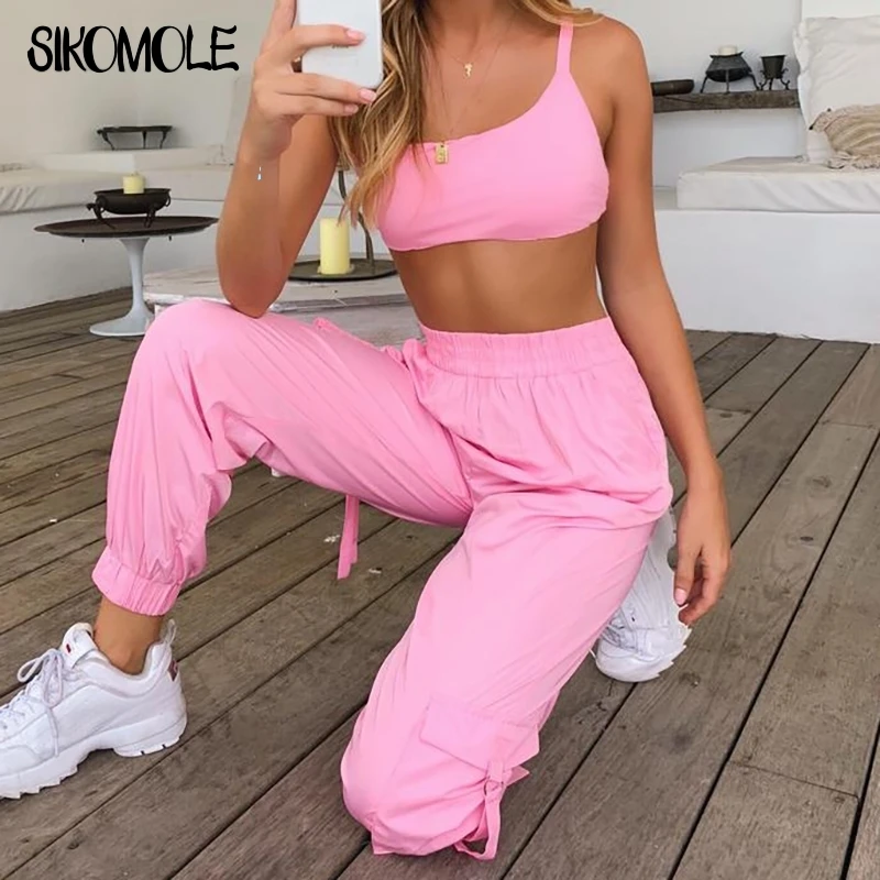 Summer Women Pink Streetwear Two Pieces Sets 2019 Hot Sexy Sling Backless Lace Up Short Tank And High Jogger Trousers Suits F4
Summer Women Pink Streetwear Two Pieces Sets 2019 Hot Sexy Sling Backless Lace Up Short Tank And High Jogger Trousers Suits F4