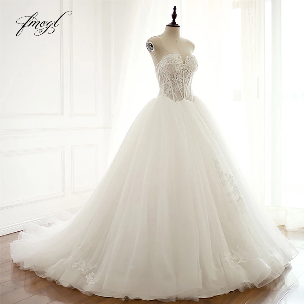 Fmogl Robe De Mariee без бретелек принцессы свадебные платья 2019 иллюзия аппликации бусины