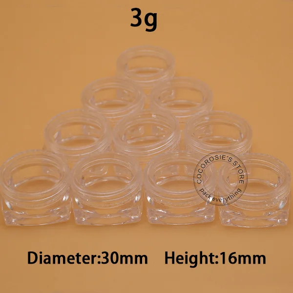 (100 pieces/lot) clear 3g jars comestic containers square jar mini small jars transparent jars eyeliner box for travling
(100 pieces/lot) clear 3g jars comestic containers square jar mini small jars transparent jars eyeliner box for travling