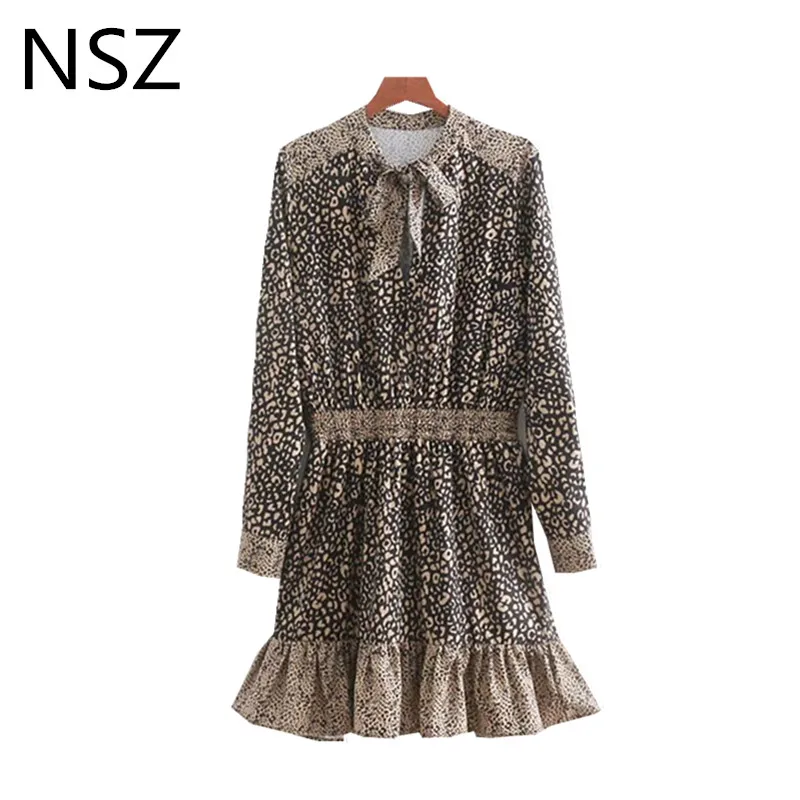Women Animal Print Leopard Mini Pleated Dress Long Sleeve Bow Tie Neck Ruffles Hem Casual Elastic Waist Dress Chic Vestidos
Women Animal Print Leopard Mini Pleated Dress Long Sleeve Bow Tie Neck Ruffles Hem Casual Elastic Waist Dress Chic Vestidos