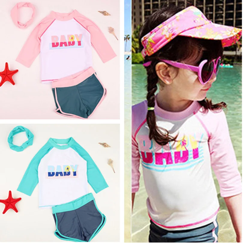 Baby Girls Swimsuit 3 Pcs Long Sleeve Tops High Waist Letter Korean Printed Briefs Swimwear Kids Girls Beach Swimsuit Clothes
Baby Girls Swimsuit 3 Pcs Long Sleeve Tops High Waist Letter Korean Printed Briefs Swimwear Kids Girls Beach Swimsuit Clothes