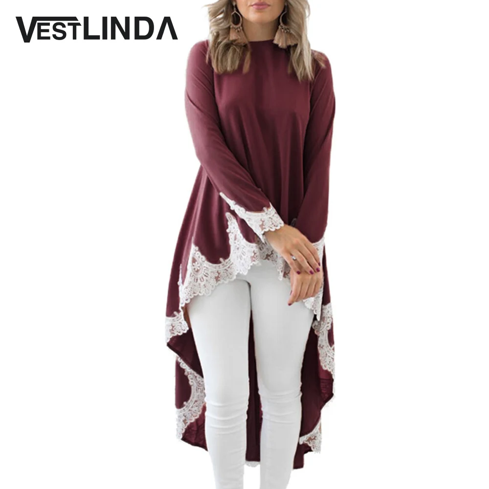 VESTLINDA Lace Insert Long Sleeve Blouse High Low Hem Loose Long Blusas Feminina Autumn Casual Clothes Womens Tops and Blouses
VESTLINDA Lace Insert Long Sleeve Blouse High Low Hem Loose Long Blusas Feminina Autumn Casual Clothes Womens Tops and Blouses