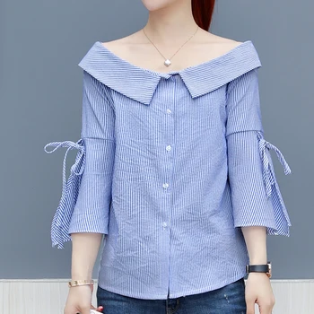 New Korean Lady Fashion Striped Shirts Plus Size S-3XL Blue Color Peter pan Collar Style Women Casual Office Blouses
New Korean Lady Fashion Striped Shirts Plus Size S-3XL Blue Color Peter pan Collar Style Women Casual Office Blouses