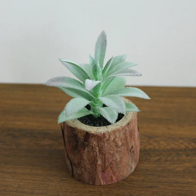JAROWN Artificial Succulent Plants Potted Set Real Wooden Pile Flowerpot For Home Decoration Office Tabletop Decor (12)