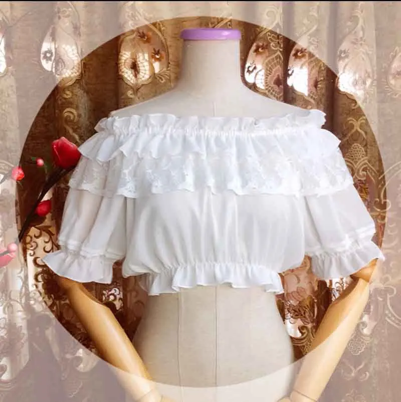 Gothic Victorian JSK Women's Chiffon Top Sheer Double Ruffle Neck Flare Short Sleeve Beige/Black/White Lolita Blouse Crop Tops
Gothic Victorian JSK Women's Chiffon Top Sheer Double Ruffle Neck Flare Short Sleeve Beige/Black/White Lolita Blouse Crop Tops